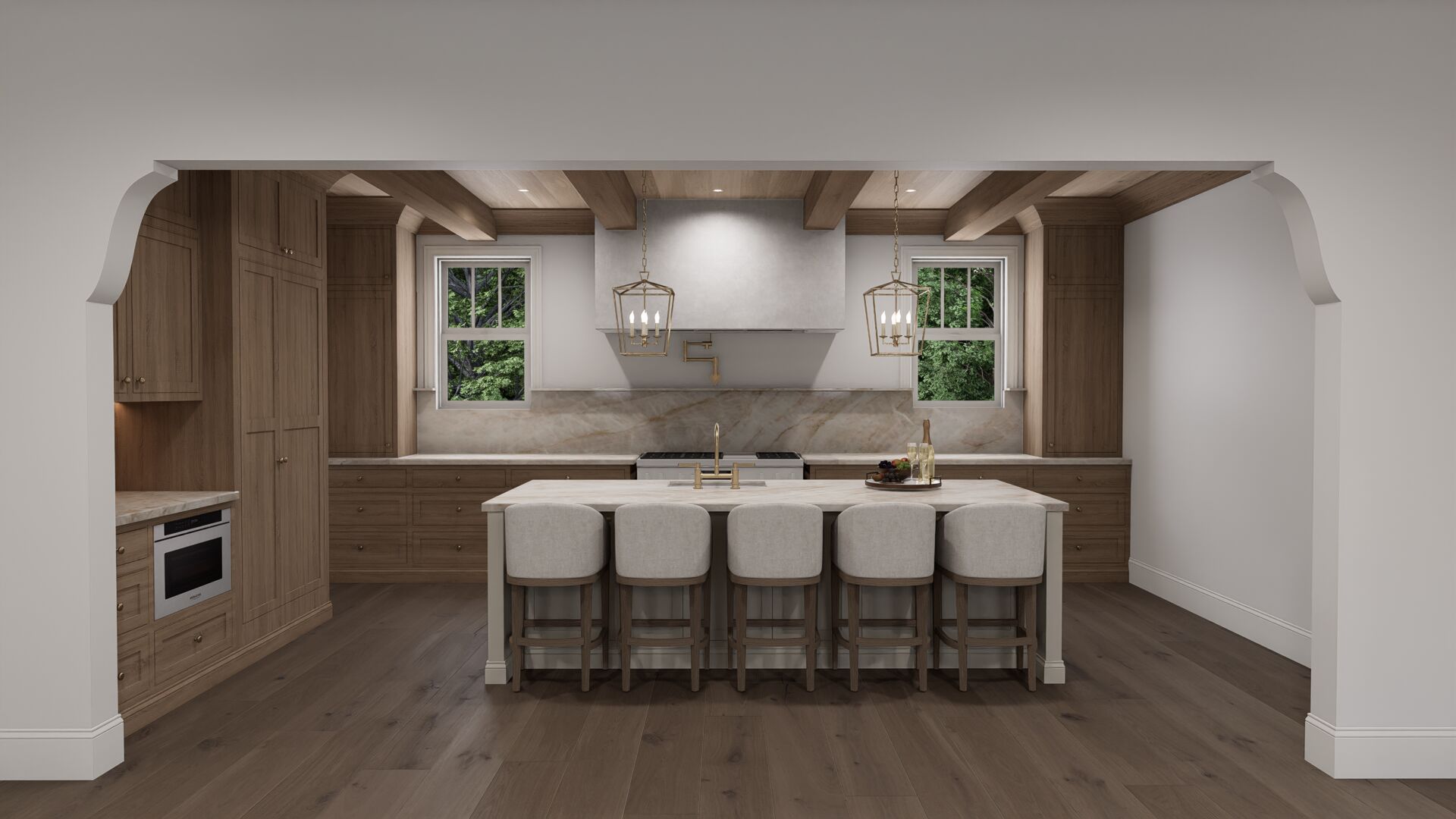 Custom kitchen with wood beams