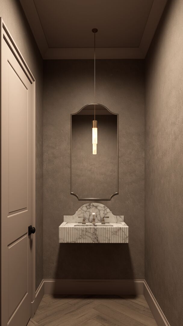 Moody powder room rendering